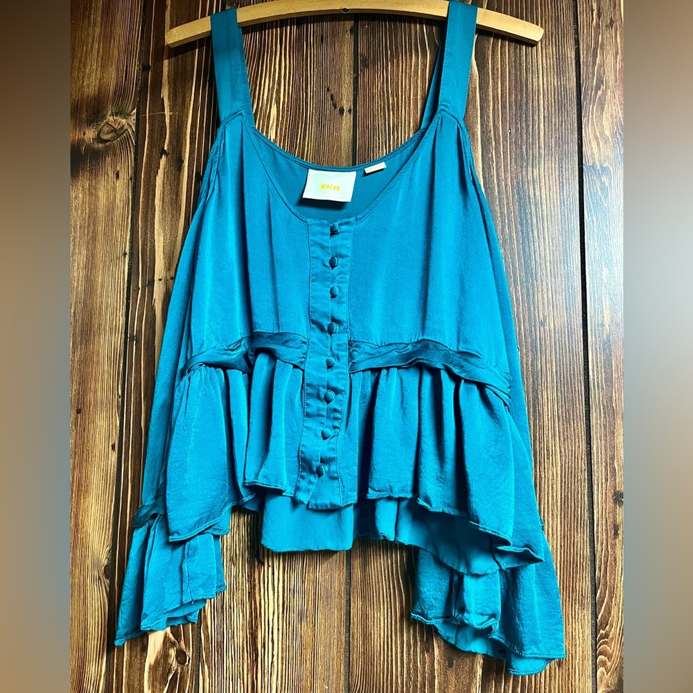Anthropologie (Maeve) Teal Cold Shoulder Blouse